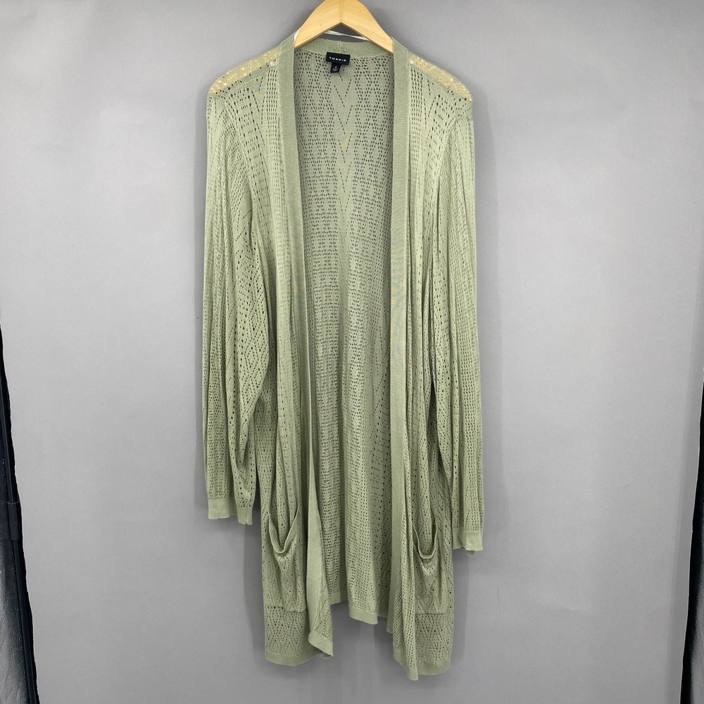 Torrid Pointelle Knit Duster Cardigan Womens 4 Sage Green Open Front‎ 4X Plus